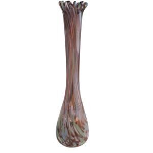 Art Glass Hand-Blown Stretched Multicolor Swirl Vase Ruffle Rim